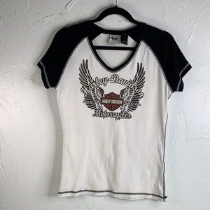 Harley Davidson Live to ride Ride to alive v-neck SS tee women shirt size Large